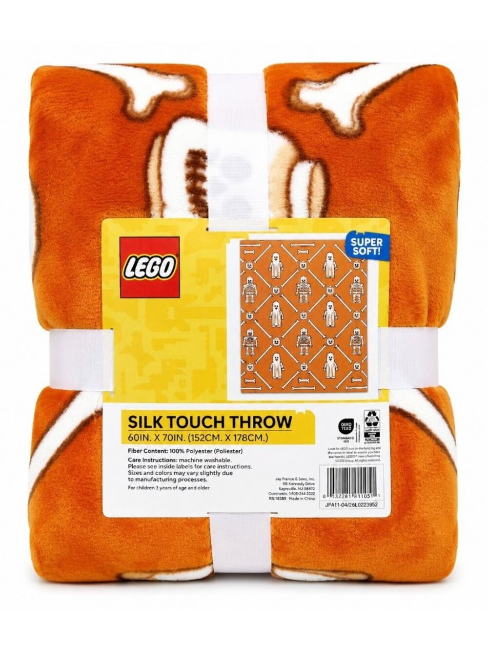 LEGO Halloween Silk Touch Throw Blanket Ghost Skeleton Orange 60x70 New